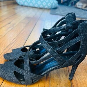 Elegant Sparkly Black Strappy Heels